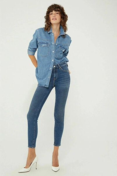 Ramrod Gale Kadın Açık Mavi Bıyıklı Süper Skinny Fit Esnek Likralı Yüksek Bel Denim Jean Kot Pantolon