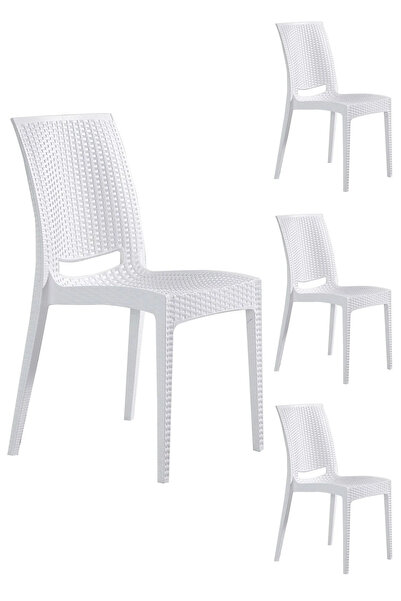 MOBETTO 4 Adet Rattan Beyaz Sandalye / Balkon-bahçe-teras