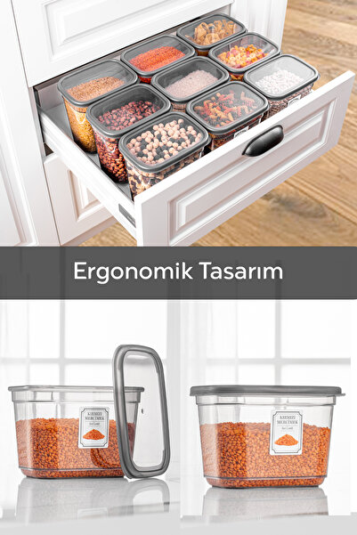 Meleni Home 12 Pieces Labeled Daisy Rectangular Storage Container Set Microwave and Freezer Compatible 12x1300 ml Spice Bowl