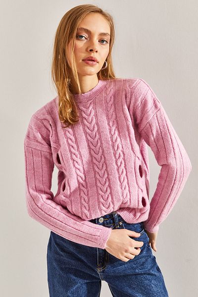 Bianco Lucci Women's Braided Patterned Knitwear Sweater
