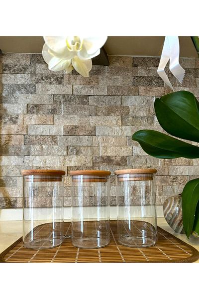 BERRY 'S WOODEN COVER JAR SET 0.65 LT (BOROSILIKAT)