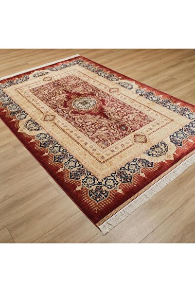 Halıcızade Makine Dokuma Çerçeve Desenli Kırmızı Klasik Viskon Halı