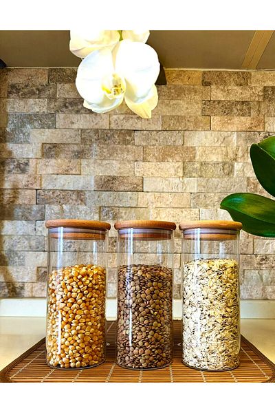 BERRY ,S Wooden Lid 3-Piece Jar Set 0.95 LT (BOROSILIKAT)