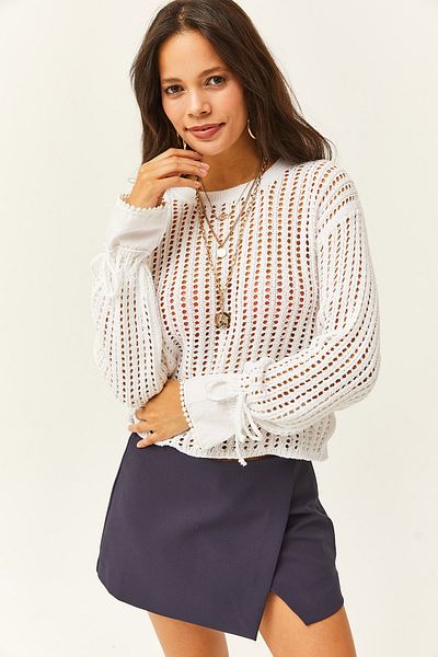 Olalook Pulover alb pentru tricotaje ajurate pentru femei KZK-19000719