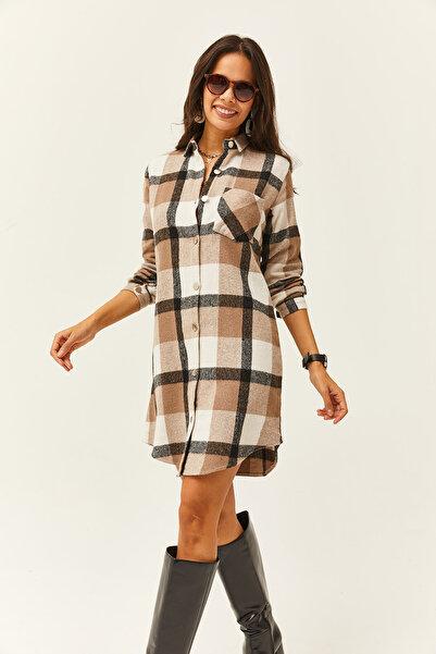 Olalook Women's Black Gray Lumberjack Thick Plaid Tunic Dress ELB-19000836