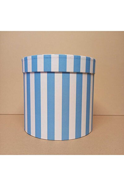 KERİBOX Mavi Çizgili Silindir Kutu Çap 21 Yükseklik 20 Cm