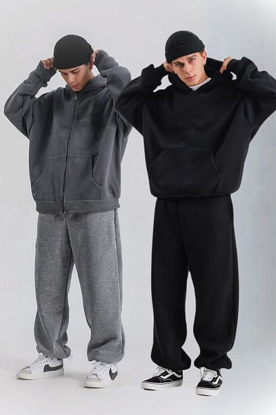 vladivosto Φούτερ 2 κλωστών Γκρι Μαύρο Ανθρακί Plus Size Loose Fit Oversize με ελαστικά πόδια