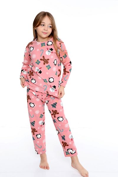 FAMES PİJAMA Pink Kids Shaved Fleece Thick Home Pajama Set | 5,6,7,8,9,10 YEARS