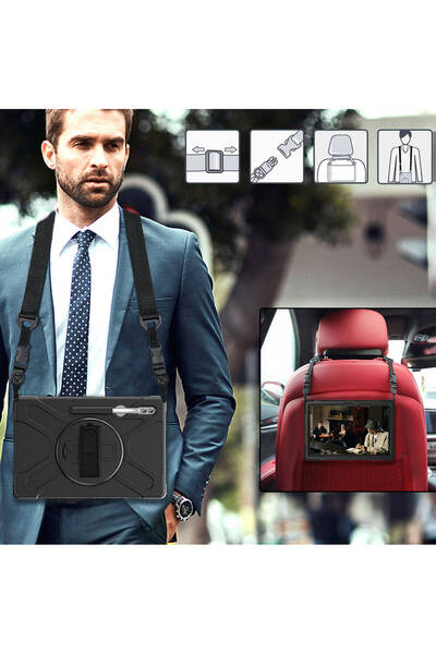 Nezih Case Samsung Galaxy Tab S9 Ultra SM-X910 X913 X915 X916 Uyumlu Tank Military Defender Askılı Zırh Kılıf