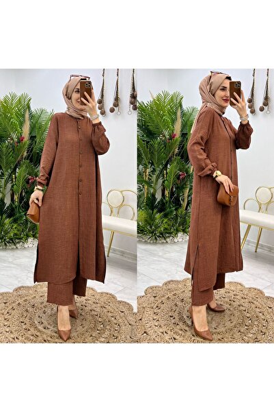 FIRSTESLEM Pantaloni de damă, tunică lungă cu nasturi, set din două piese