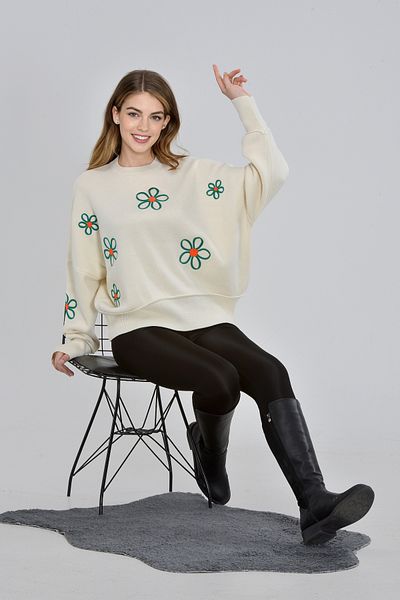 NOBLELOOK Pulover de tricotaj oversize cu broderie florală de damă