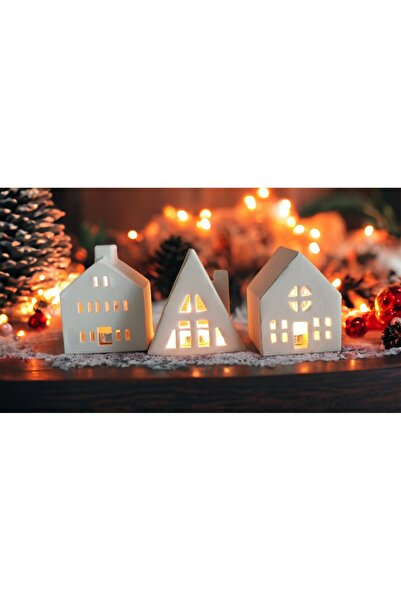 Nikadu 3'lü Ev Mumluk Dekoratif Beton Mumluk Tealiğht Mum Dahil