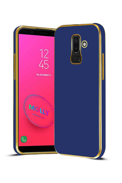 Molly Samsung Galaxy J8 İçin Petrol Mavisi Kenarları Gold Detaylı Lüks Siliko...