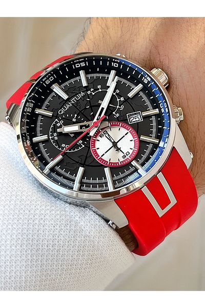 Quantum Functional 10 Atm Waterproof Silicone Cord Steel Case Men's Wristwatch