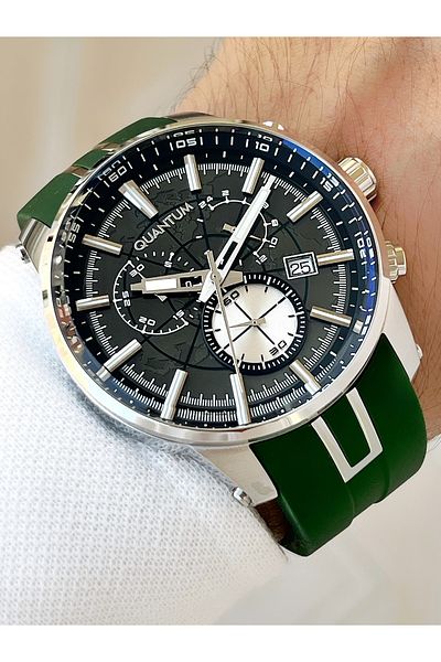 Quantum Functional 10 Atm Waterproof Silicone Cord Steel Case Men's Wristwatch