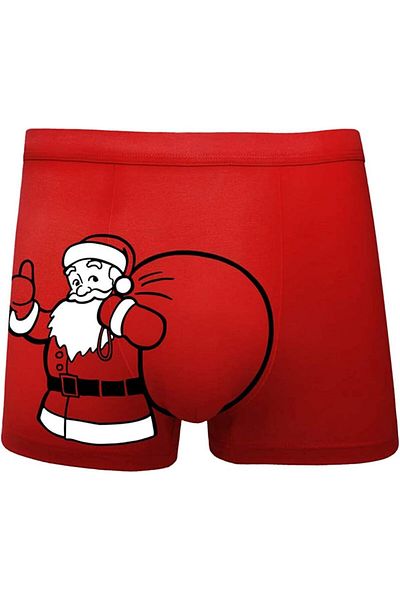 HediyeMania New Year's Special Santa Claus Printed Espirirli Red Men's Boxers Cotton
