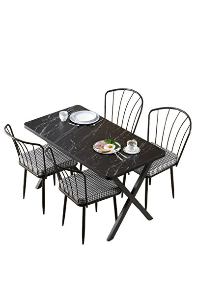 GNR HOME DİZAYN Mutfak Masa Takımı 60x120cm Yemek Masası X Metal Ayaklı Masa ...