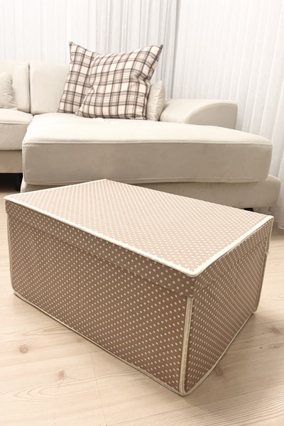 METEKS TEKSTİL 3-Piece Multi-Purpose Storage Box, Box Storage, Box, Organizer, Toy Box Beige Polka Dot Pattern