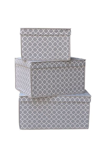 VAYBE Set of 3 Room Collector, Room Organizer, Toy Box, Makeup Box, Purchaser, Chain Patterned Gray