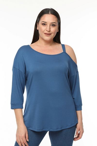 Curvy Trend Plus Size Asymmetrical Single Shoulder Tape Detailed Blouse