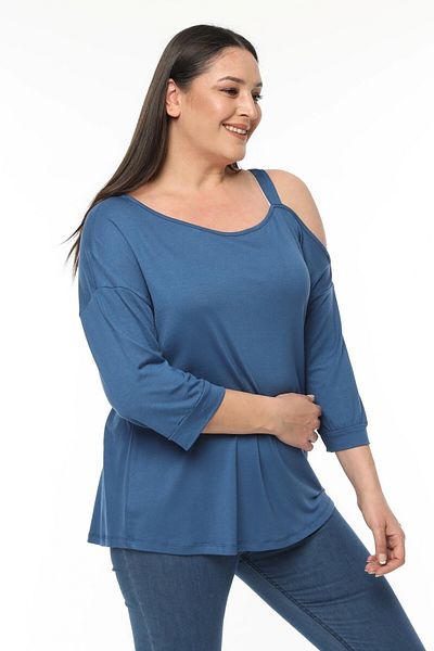 Curvy Trend Plus Size Asymmetrical Single Shoulder Tape Detailed Blouse