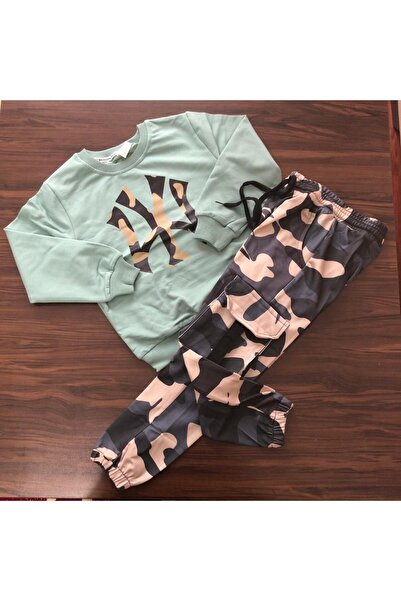 Ysferbutik Erkek çocuk eşofman takımı Erkek çocuk askeri kargo cepli eşofman takımı