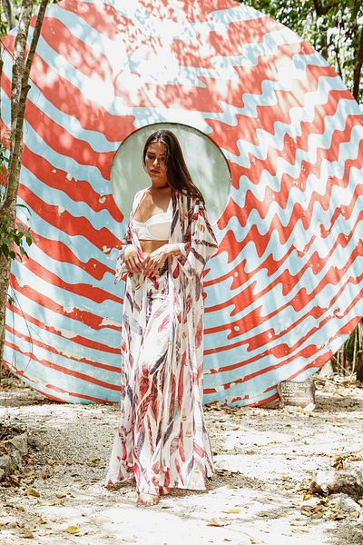 ELAF White Feather Pants&Kimono Pareo Set - Be Jumpsuit Collection