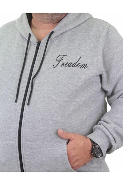 Starbattal Φούτερ με φερμουάρ με κουκούλα μεγάλου μεγέθους 23219 ΓΚΡΙ ΜΕΛΑΝΖ