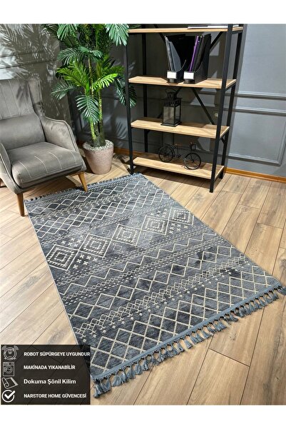NaRStore Home İSKANDİNAV ANTRASİT GRİ YIKANABİLİR ŞÖNİL HALI KİLİM