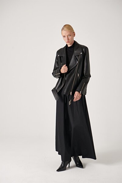 Noella Nichole Oversize Biker Deri Ceket Siyah