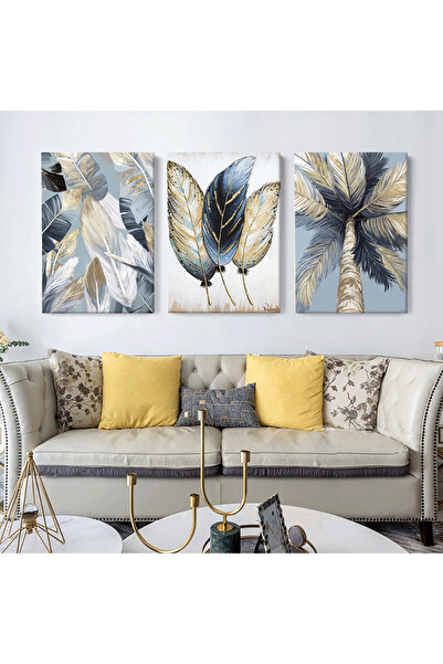 KOLAJTASARIM Altın Konsept 3'lü Kombin Dekoratif Kanvas Tablo Seti