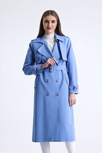 DOLCEBELLA Women's Oversize Long Blue Trench Coat with Double Windbreaker