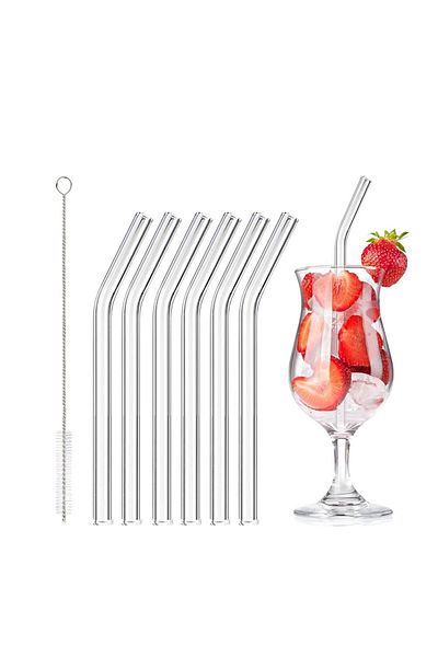 LucidRuya Set of 6 Glass Straws and 1 Cleaning Brush Set 1stQuality / 7 Mm heat-resistant glass pipette