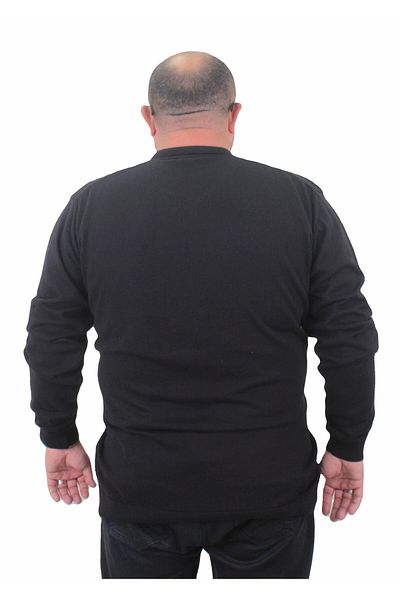 Starbattal Men's Large Size Polo Collar Zippered Knitwear Sweater 23701 BLACK