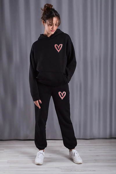 Surprise tekstil Unisex Red Heart Printed Hooded Bottom-Top Set