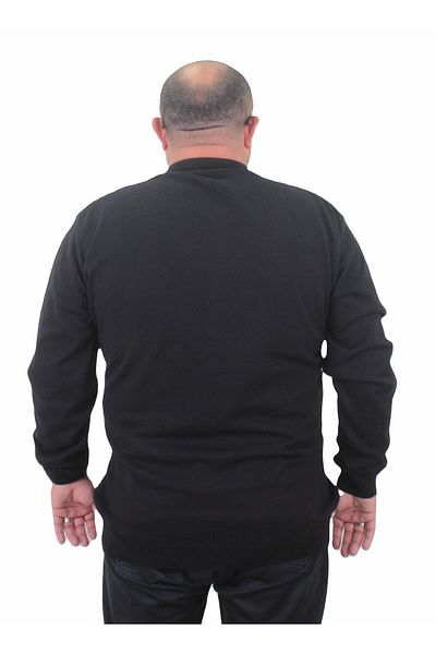 Starbattal Men's Plus Size Polo Collar Buttoned Knitwear Sweater 23700 BLACK