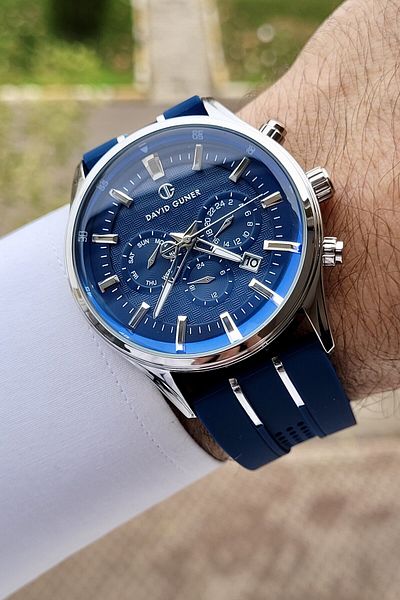 DAVID GUNER Case Silver Cord Dark Blue Color Inner Indicators Active Men's Wristwatch