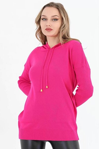 citycenterfashion Women's Hooded Thin Knitwear Sweater Cty-akc-11185 Two Side Pockets Size 38-44