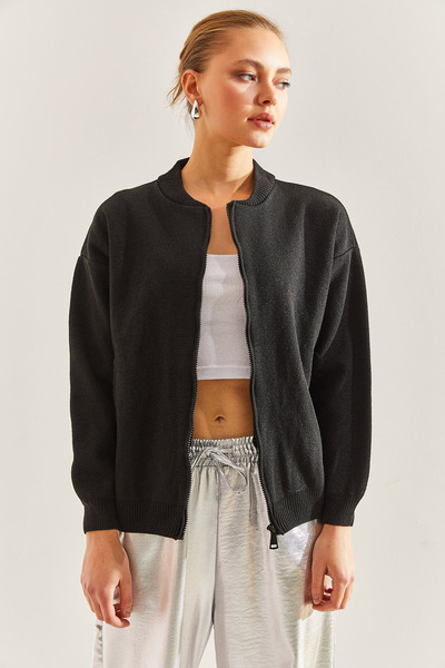 Bianco Lucci Dámský stříbřitý kapesní pletený svetr na zip