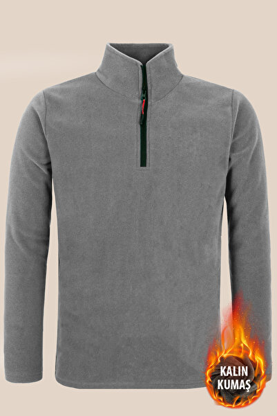 SUVASS CO Todd Erkek Polar Gri Renk Yarım Fermuarlı Bato Yaka Outdoor Polar S...