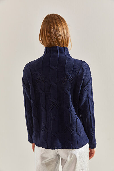 Bianco Lucci Kadın Yarım Balıkçı Yaka Saç Örgü Desenli Triko Kazak