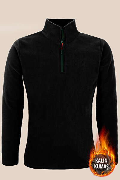 SUVASS CO Toddy Kadın Polar Siyah Renk Yarım Fermuarlı Bato Yaka Outdoor Pola...