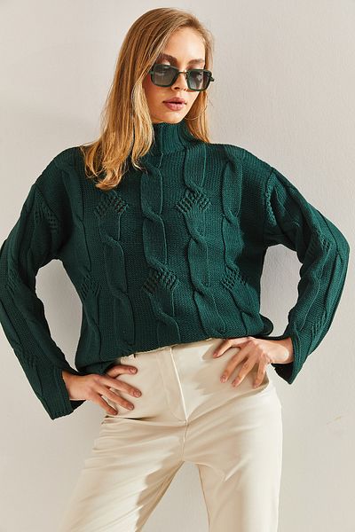 Bianco Lucci Gemusterter Strickpullover mit halbem Rollkragen für Damen
