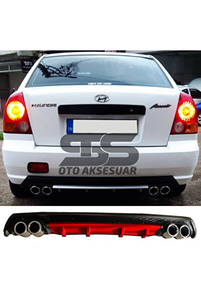 STS Oto Aksesuar Hyundai Accent Admire Difüzör Arka Tampon Eki 4 Egzoz Çıkışlı Kırmızı Lüx Tip