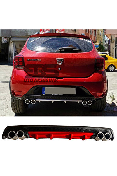 STS Oto Aksesuar Dacia Sandero Difüzör Arka Tampon Eki 4 Egzoz Çıkışlı Kırmız...