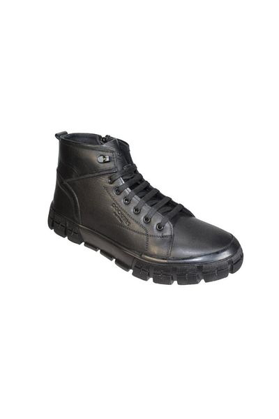 Dockers By Gerli DOCKERS Men's Black Skin Genuine Leather Thermo Sole Zipper Lace-up Cold Resistant Winter Boots