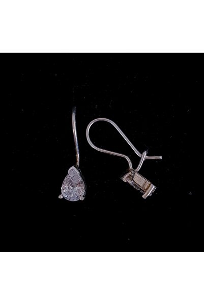 MAGRİB damla model beyaz taşlı çengelli gümüş çocuk küpesi