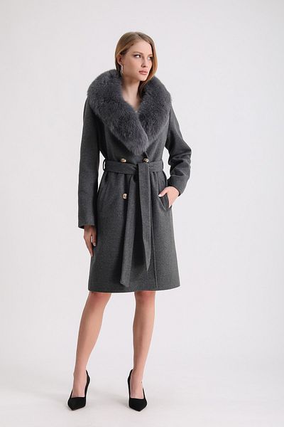 Leather Club Cold Gray Cashmere Coat with Accessories