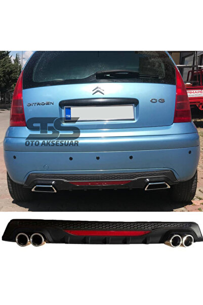 STS Oto Aksesuar Citroen C3 Difüzör Arka Tampon Eki 4 Egzoz Çıkışlı Siyah Lüx...