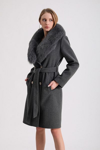 Leather Club Cold Gray Cashmere Coat with Accessories